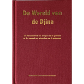 Donkere rode hardcover boek met gouden letters over authentieke overleveringen van De Wereld van de Djinn